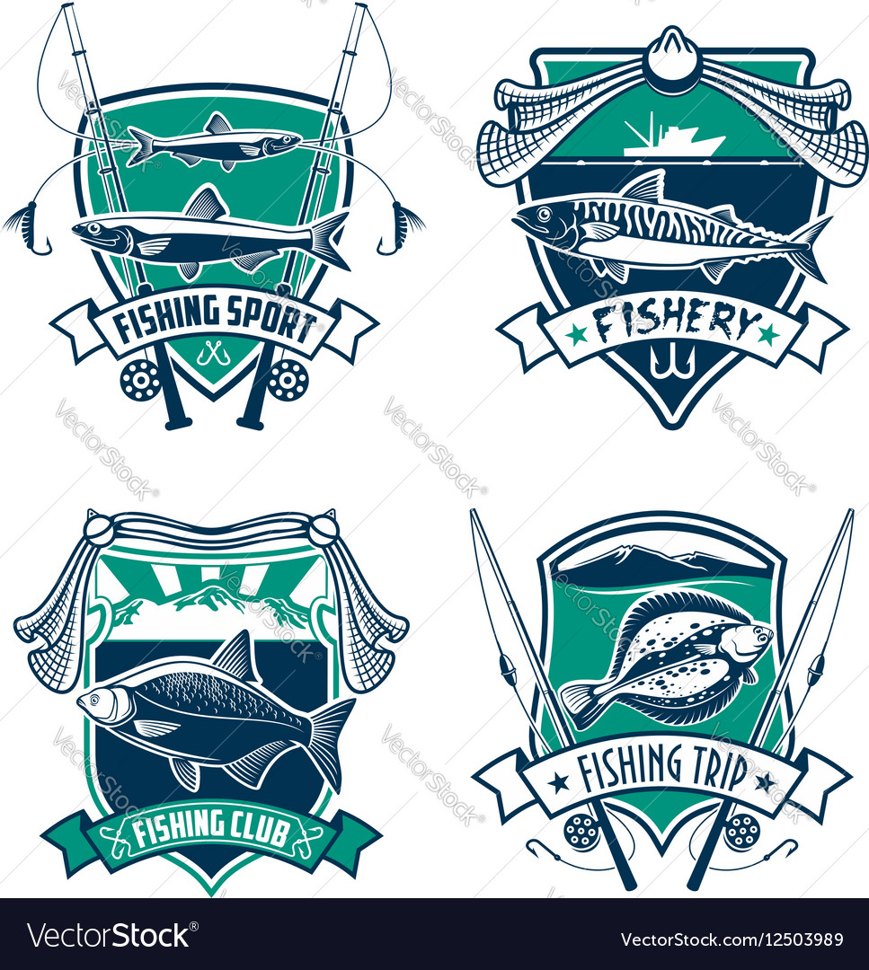 Fishing sport club heraldic badge set design Vector Image