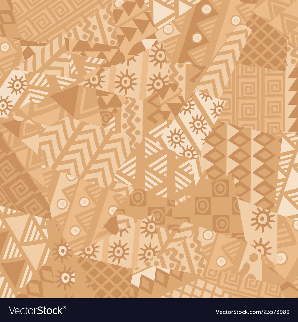 Irregular patchwork pattern with african motifs