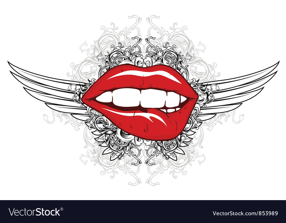 Mouth with floral and wings Royalty Free Vector Image