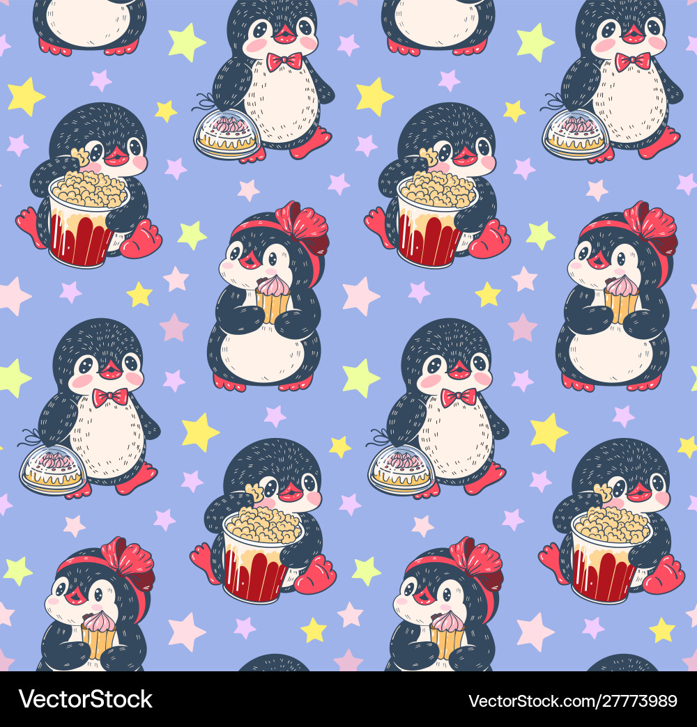 Seamless pattern with cute penguins Royalty Free Vector