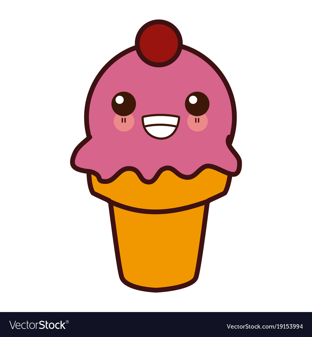 Ice cream cone kawaii cute cartoon Royalty Free Vector Image