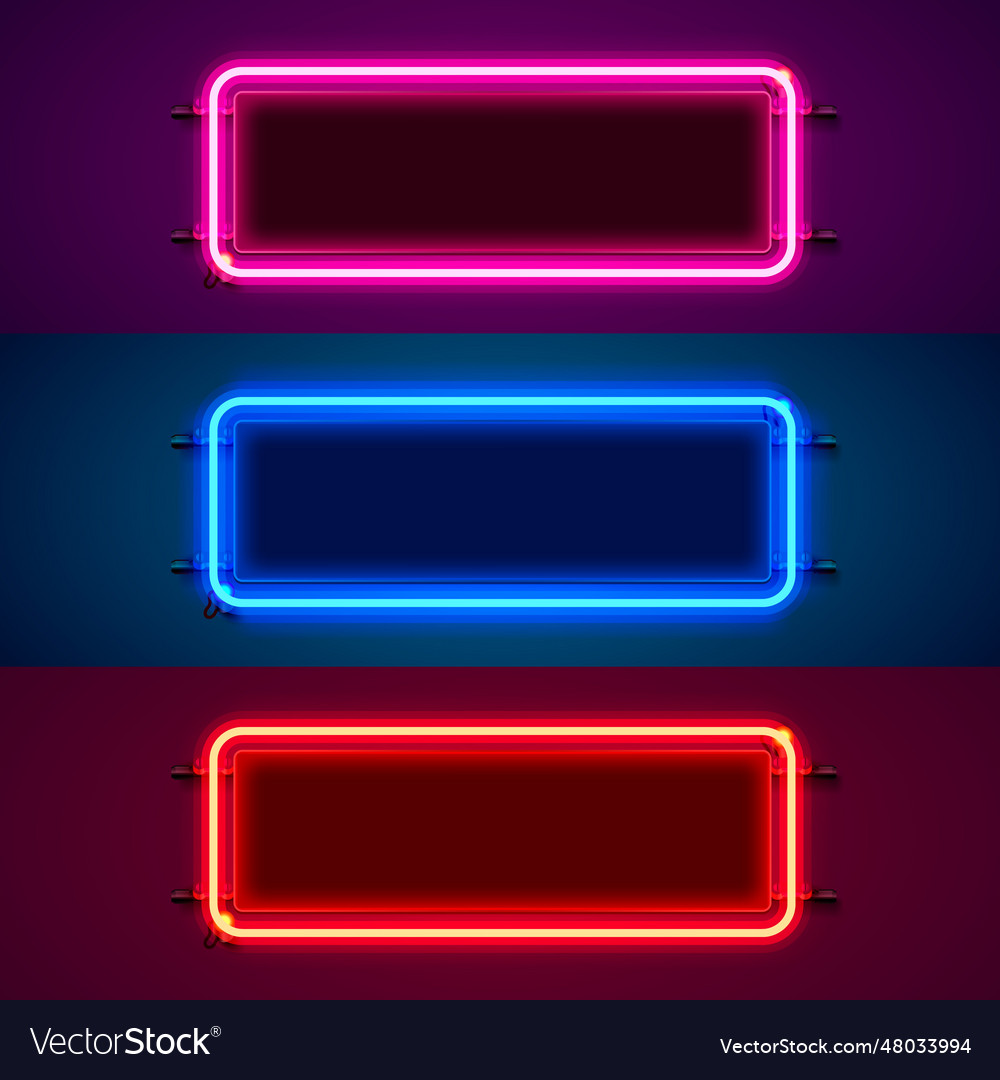 Neon frame sign in the shape of a square set