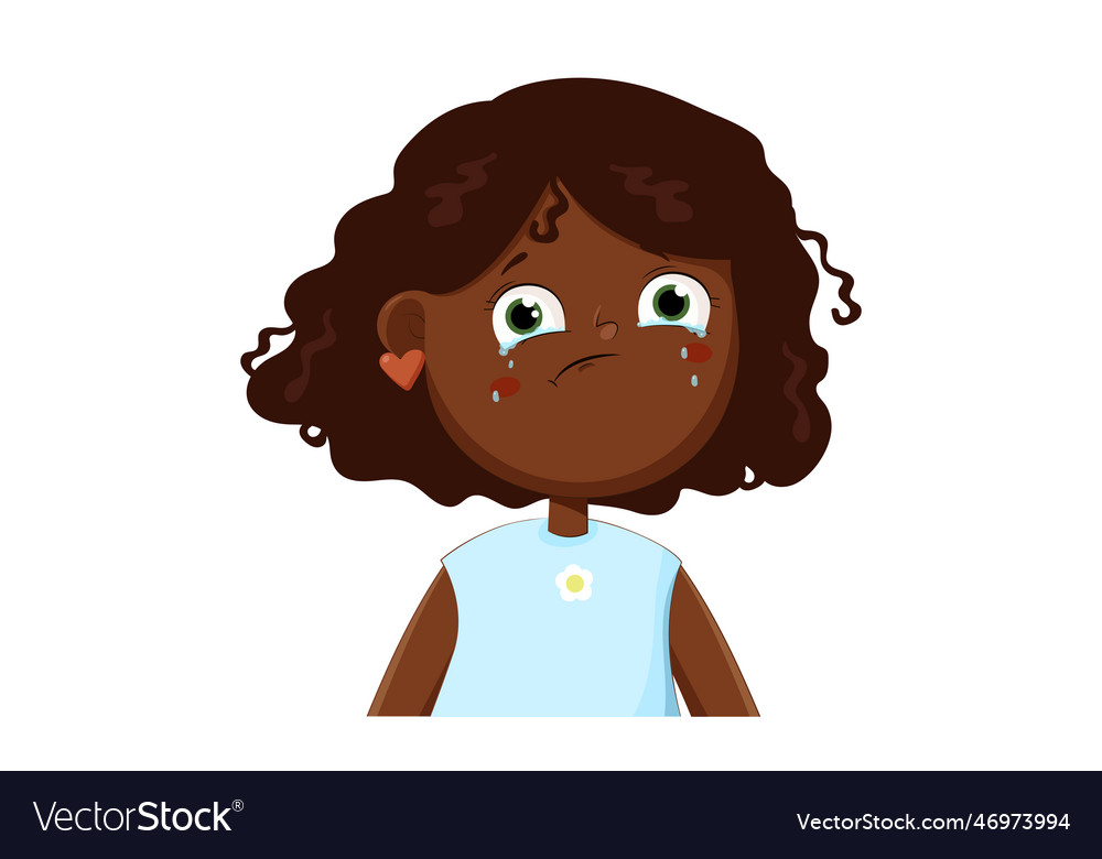 Sad little crying black skin girl upset unhappy Vector Image