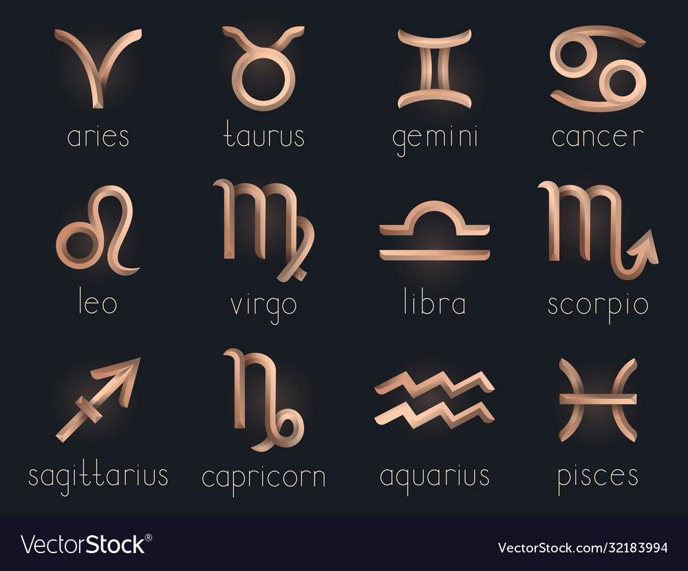 Set gold zodiac signs Royalty Free Vector Image