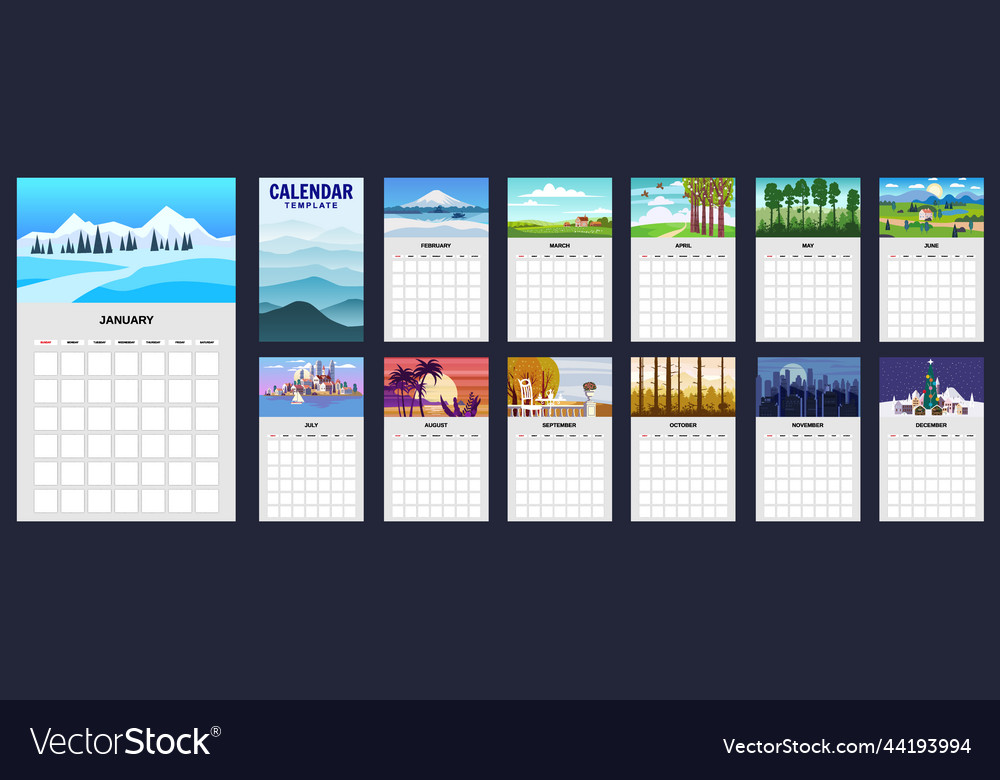 Template calendar landscape natural backgrounds Vector Image