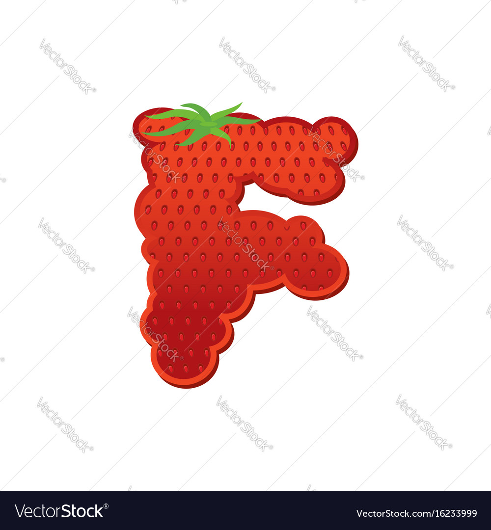 Letter f strawberry font red berry lettering Vector Image