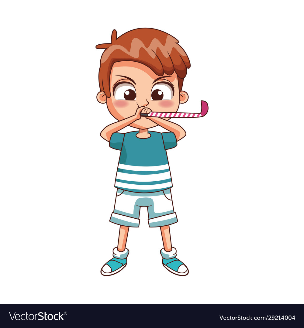 Cartoon boy blowing a horn blower colorful design