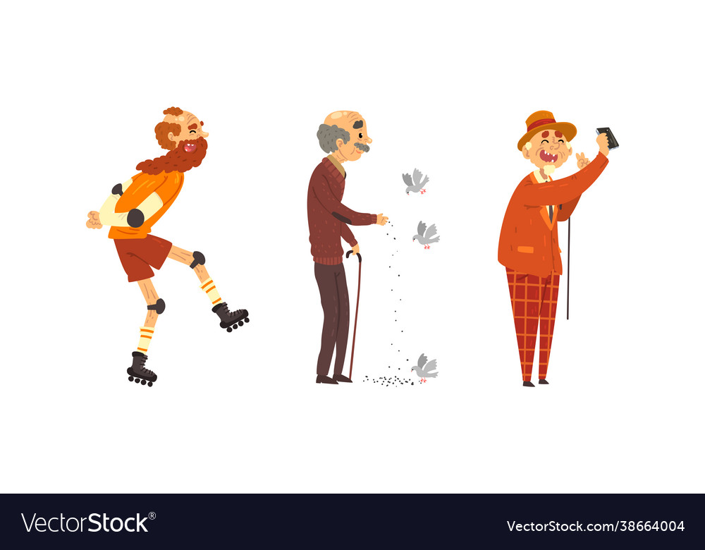 Elderly people fun leisure activities set senior Vector Image