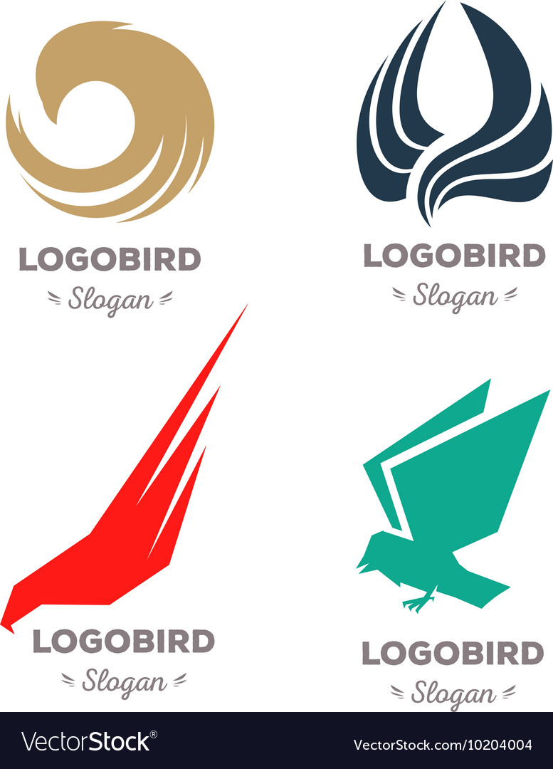 Isolated colorful flying birds logo set