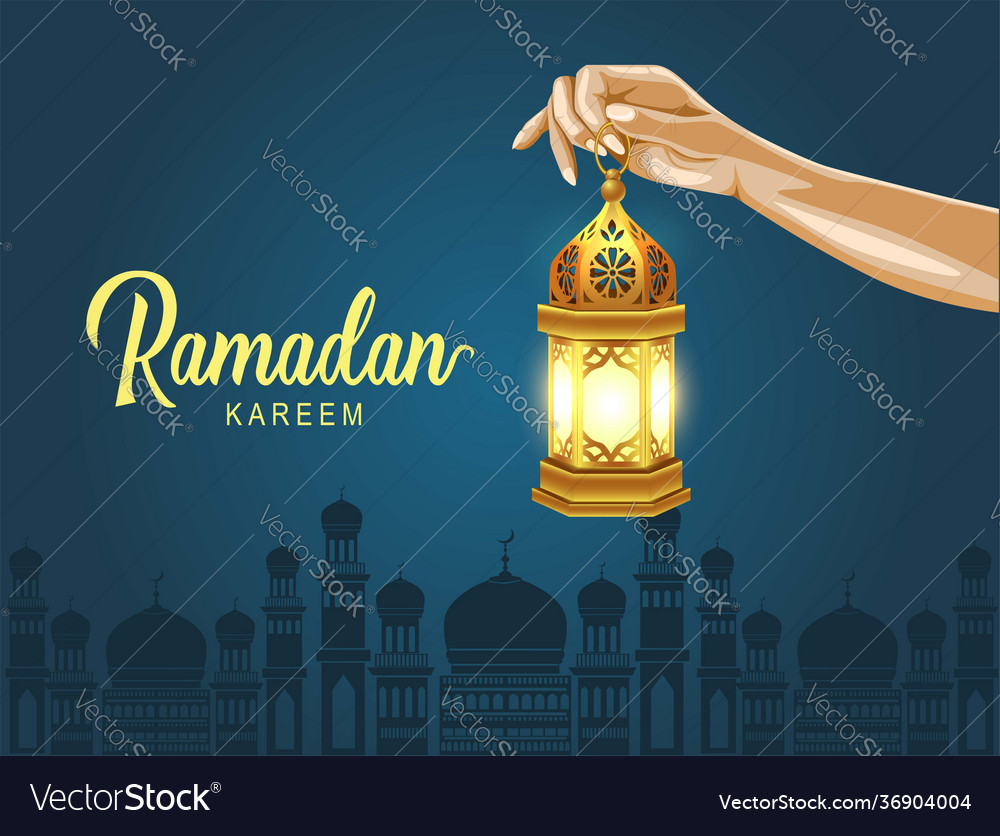 Ramadan kareem greetings girl hand holding golden