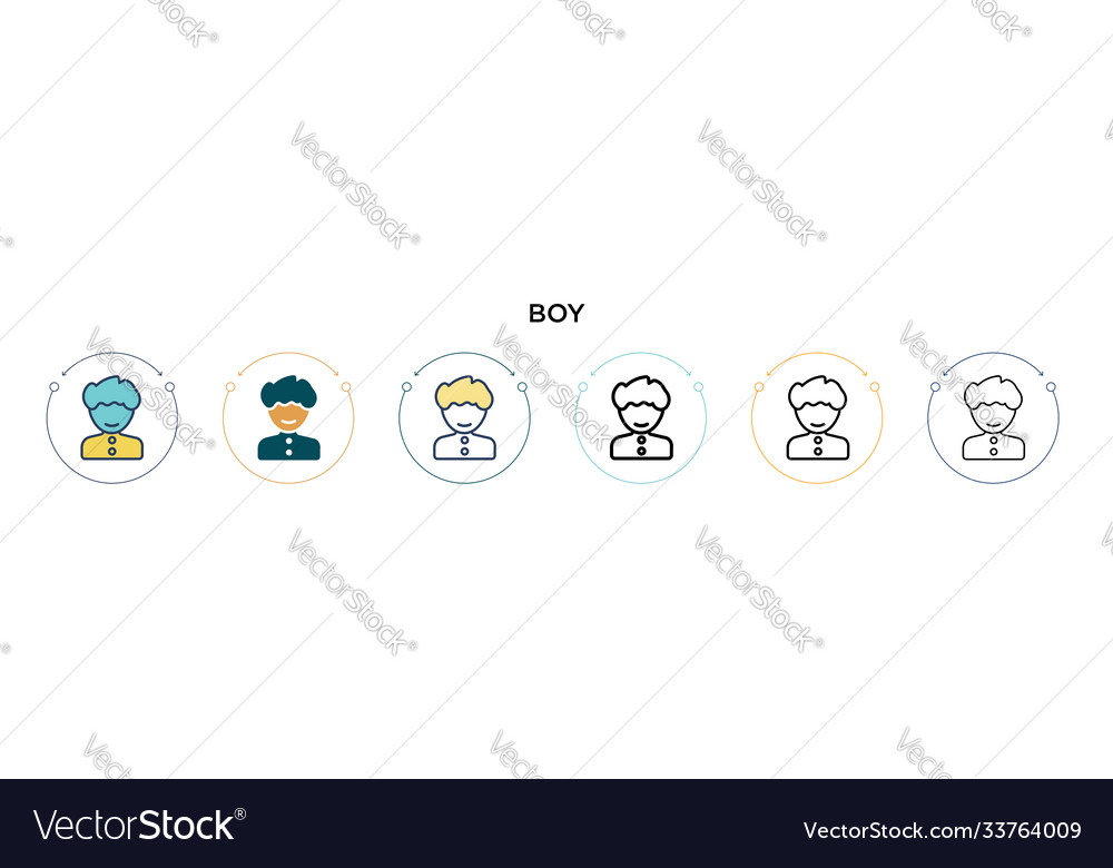 Boy icon in filled thin line outline and stroke