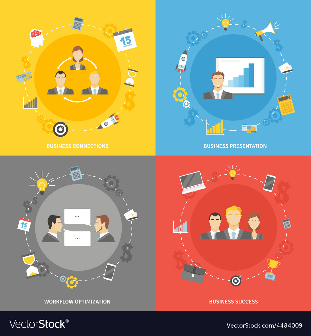 Business concept flat icons set