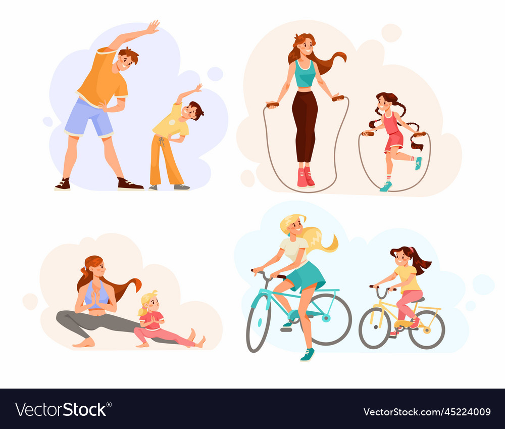 Parents with their children doing sport