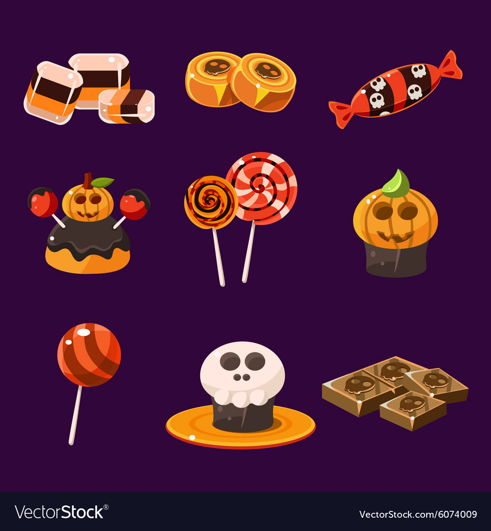 set of colorful halloween sweets and candies vector image