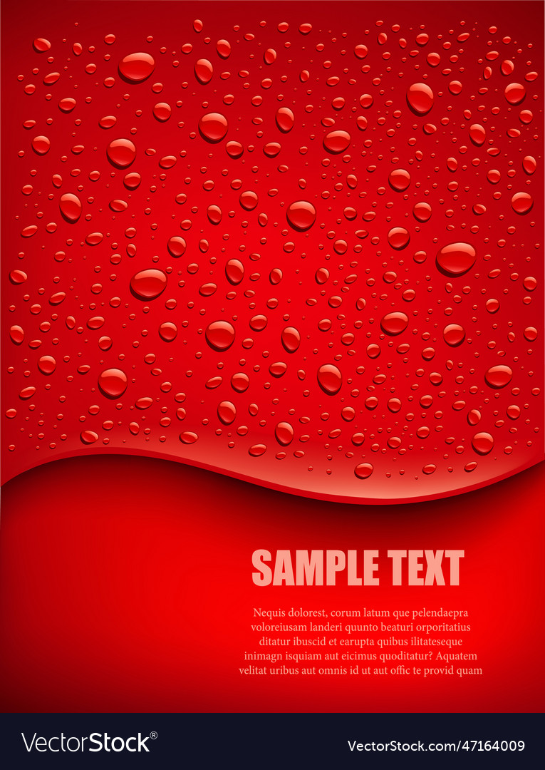 Water drops on red background with place for text Vector Image