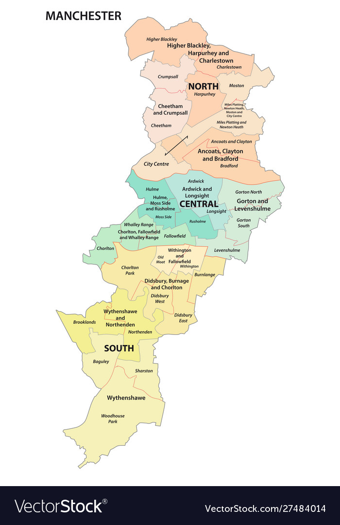 Manchester City Council Map Administrative Map Manchester Royalty Free Vector Image
