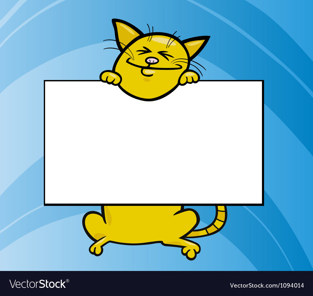 Cartoon cat with board or card Royalty Free Vector Image