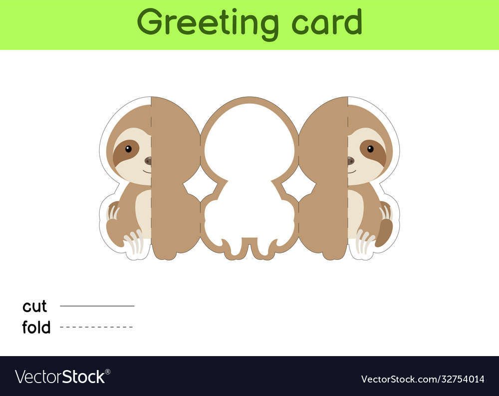 Cute sloth fold-a-long greeting card template Vector Image Pertaining To Fold Out Card Template