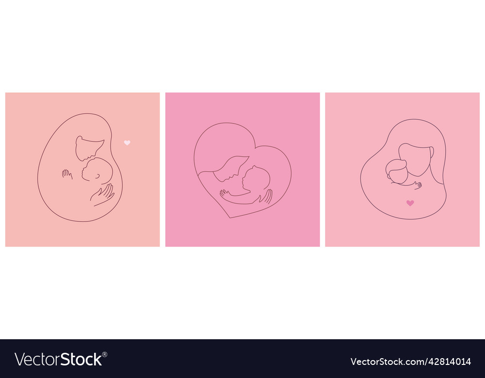 Logo set mother with a baby in her arms happy