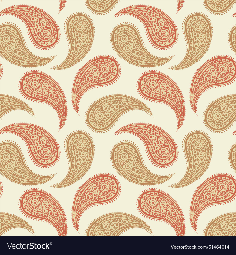 Paisley pattern background golden yellow and red vector image Paisley pattern background golden yellow and red
