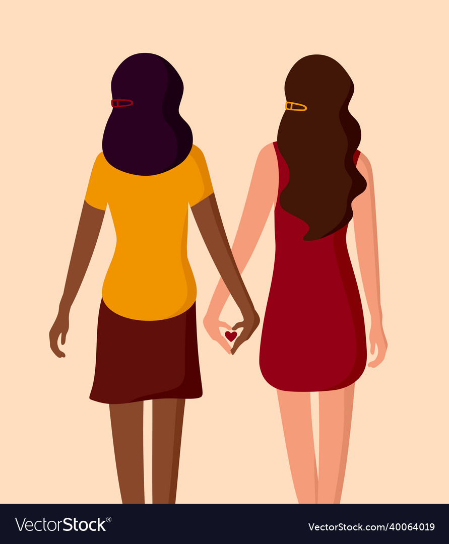 Interracial Lesbian Couple Young Women Holding Vector Image 1437