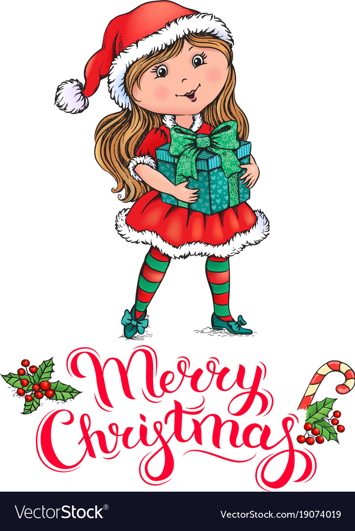 Santa claus girl christmas card Royalty Free Vector Image