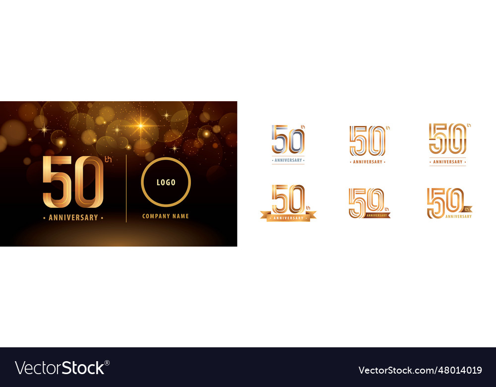 Set of 50th anniversary logotype design fifty