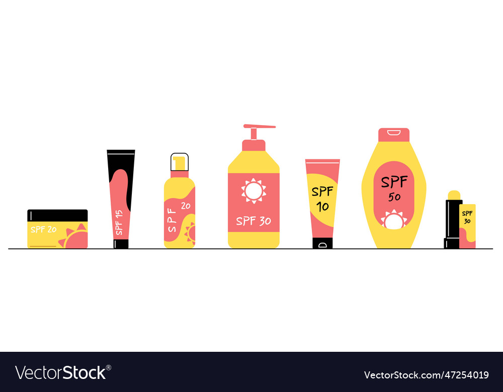 Set sunscreen with spf Royalty Free Vector Image