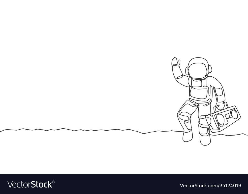 Single continuous line drawing astronaut