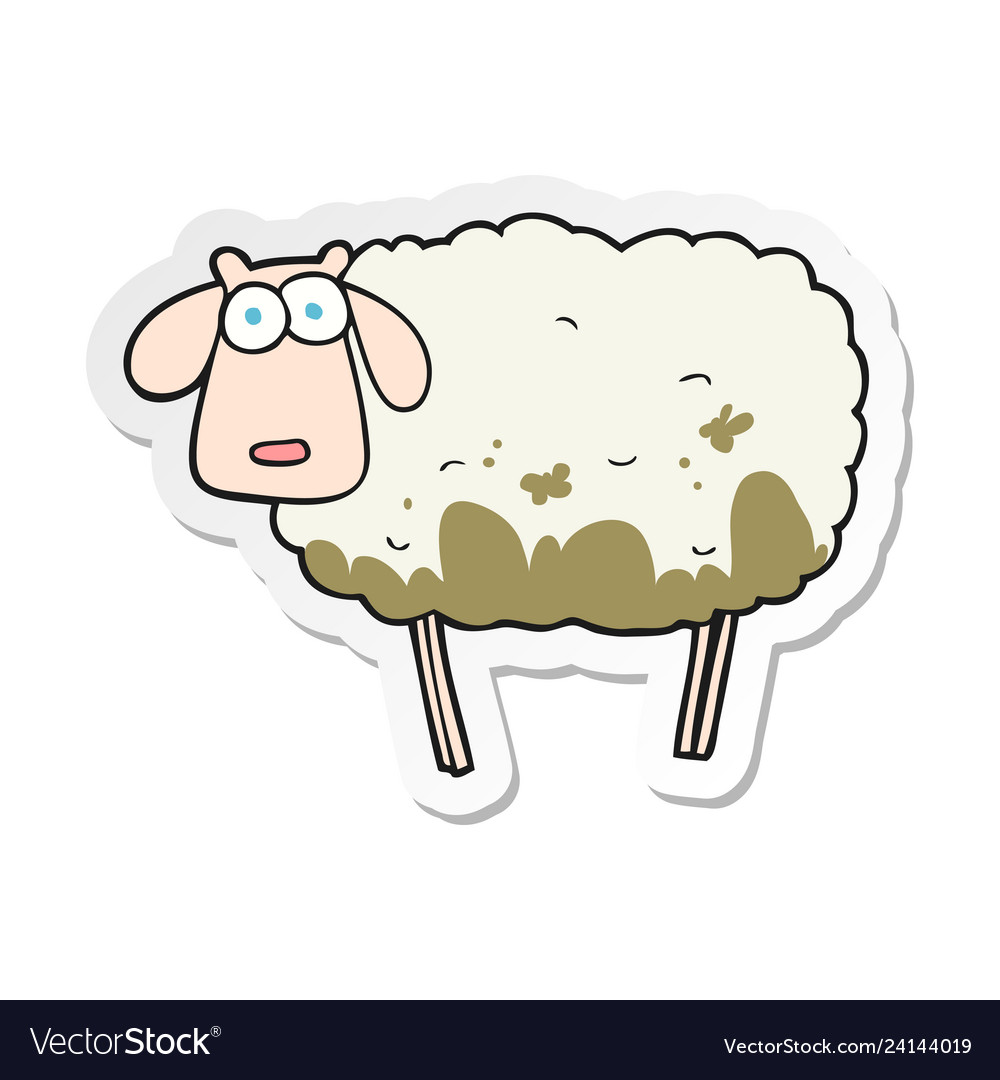 Sticker of a cartoon muddy sheep