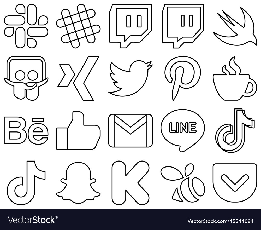 20 high-quality and editable black line social Vector Image