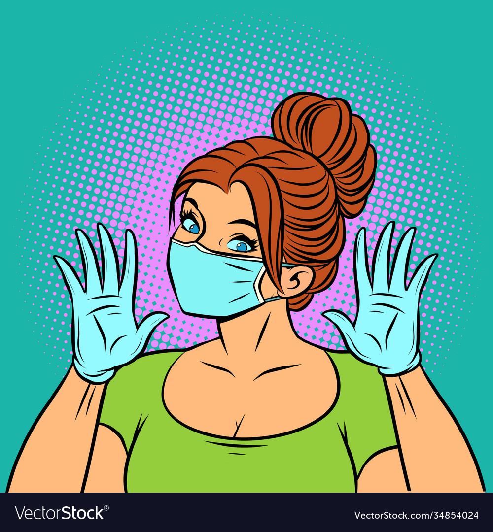 A woman wearing medical gloves and mask Royalty Free Vector