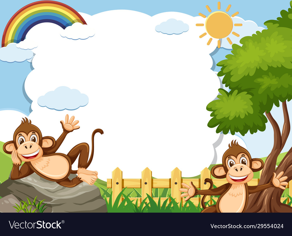 Banner template with two happy monkeys in park