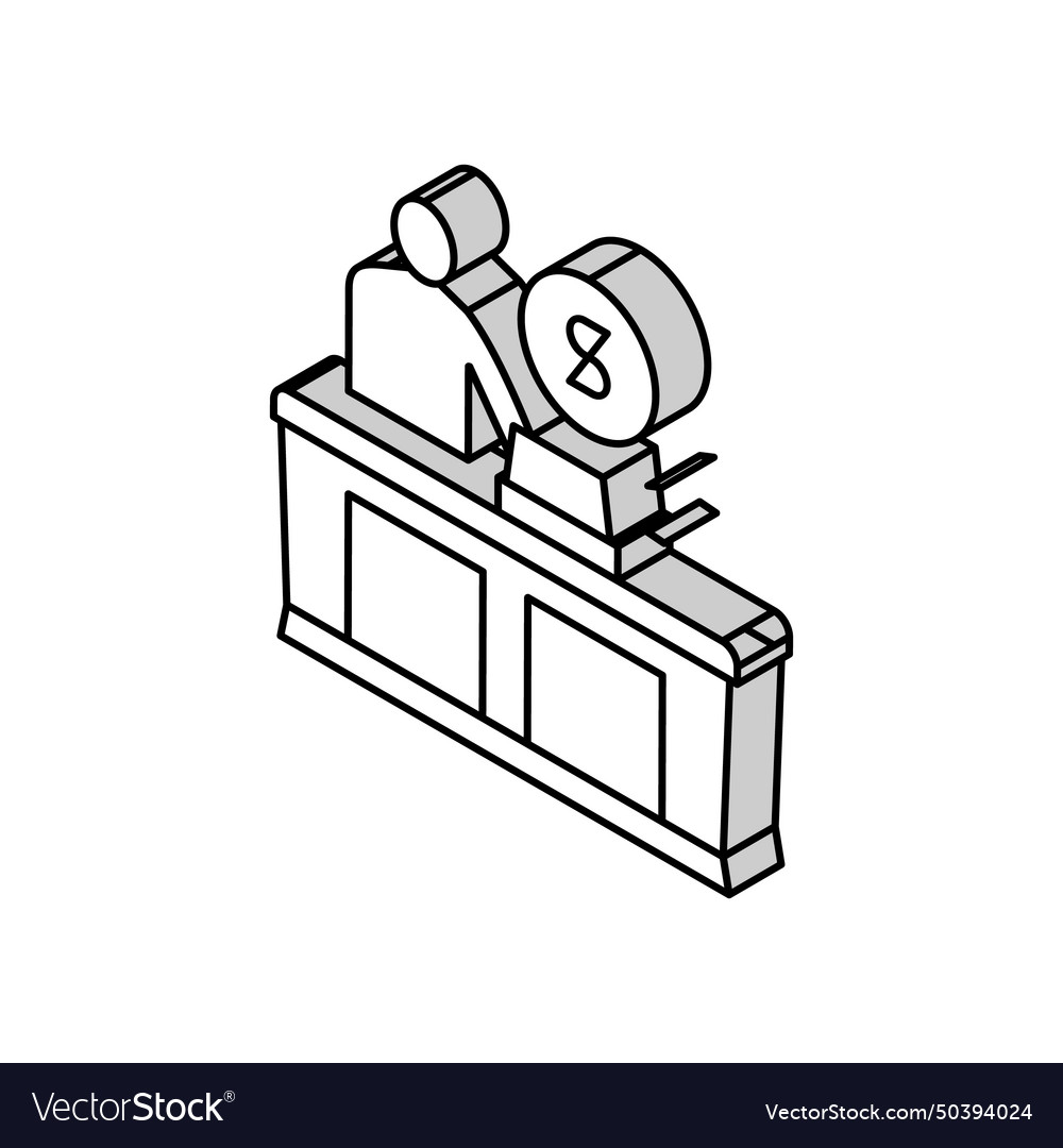 Cashier seller at counter isometric icon