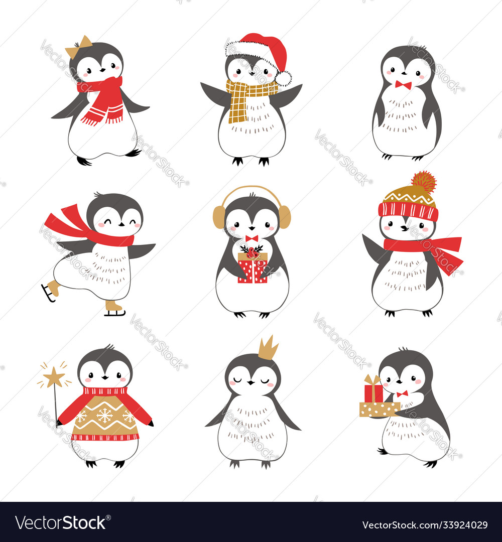Christmas sweet little bird penguins vector image Christmas sweet little bird penguins