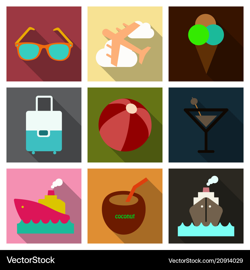 Flat icons set with long shadow effect Royalty Free Vector
