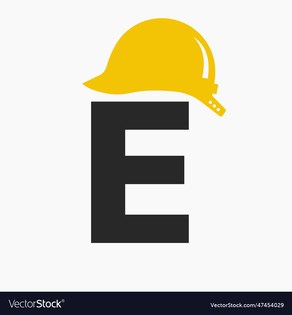 Letter e helmet construction logo concept Vector Image