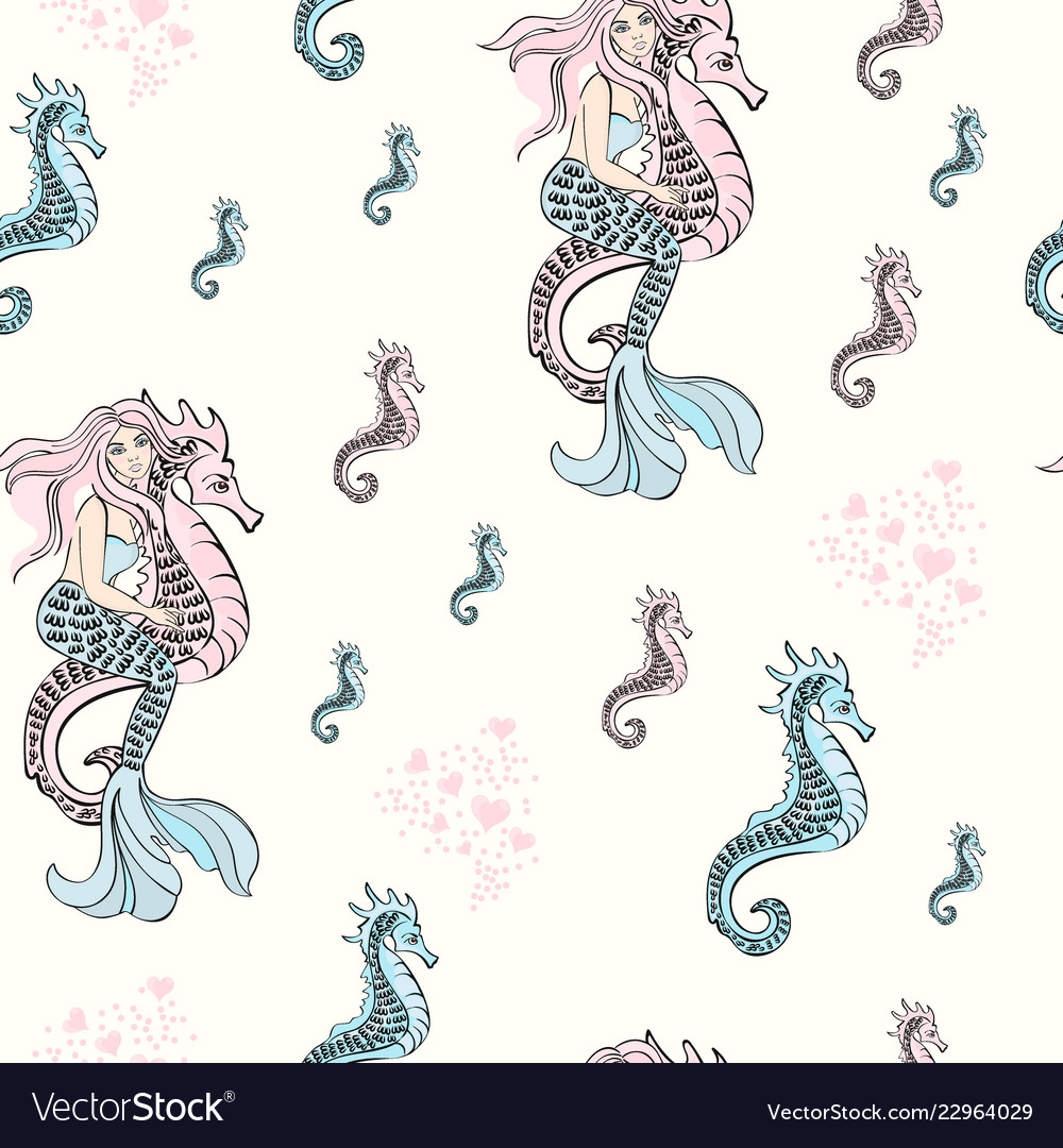mermaid seahorse pattern merry christmas vector image seahorse pattern