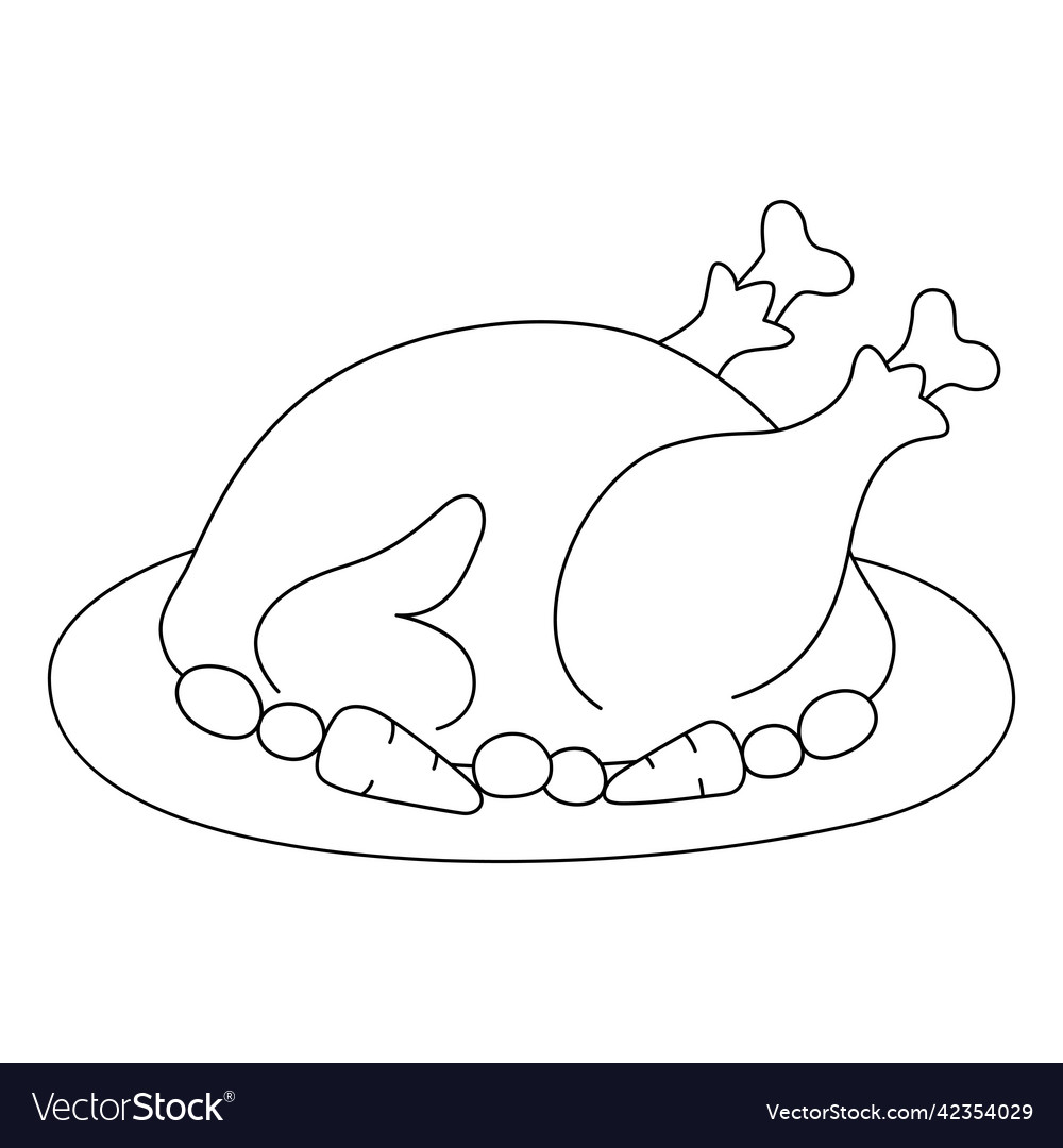 Thanksgiving turkey feast isolated coloring page Vector Image