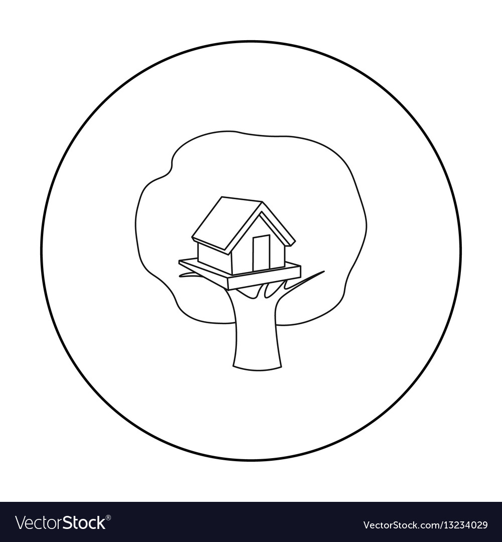 Tree House Icon In Outline Style Isolated On White