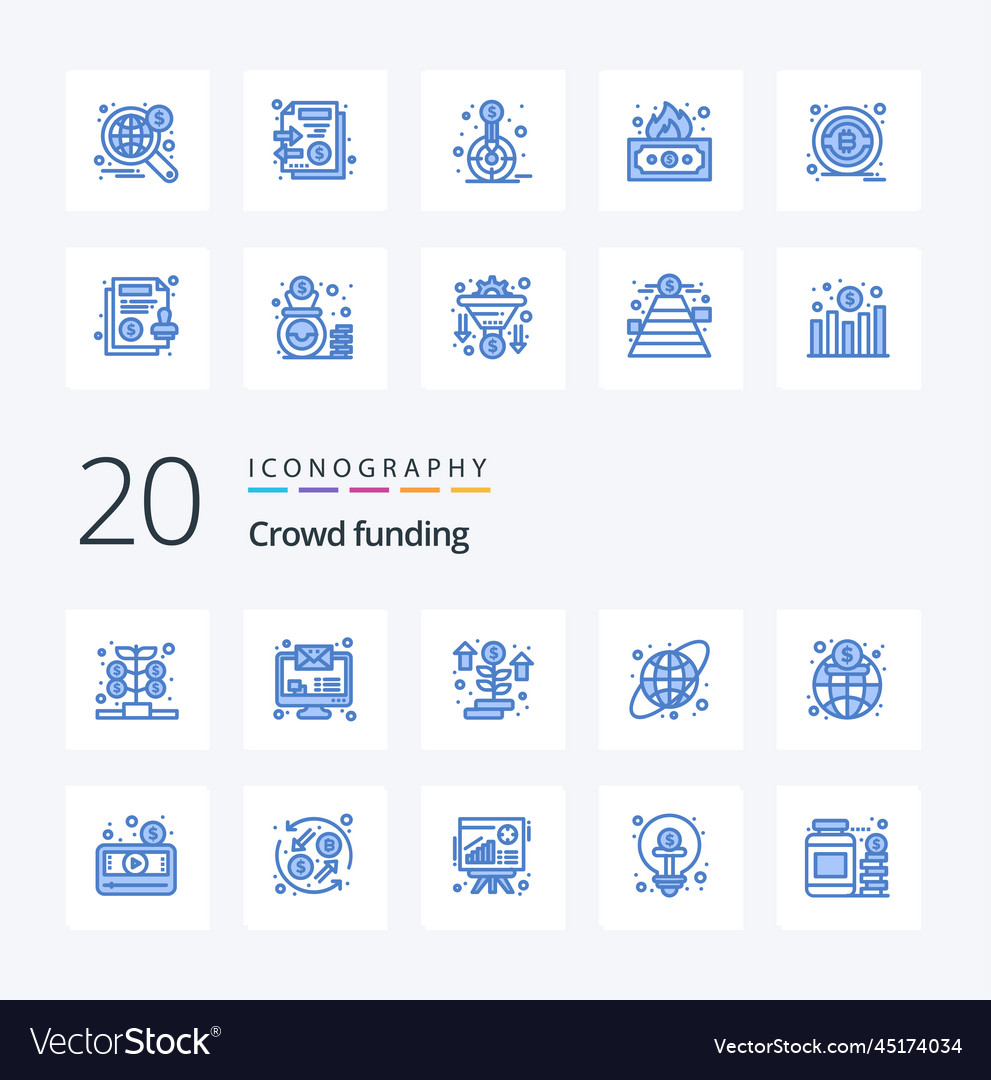 20 crowdfunding blue color icon pack like finance