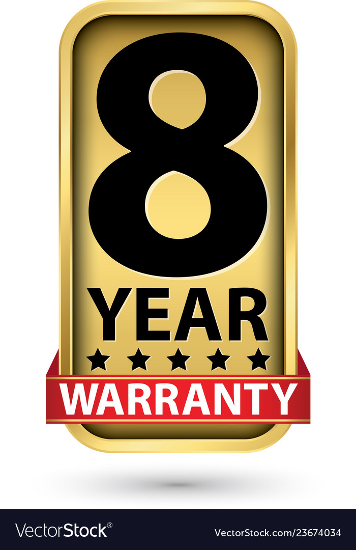 8 year warranty golden label Royalty Free Vector Image