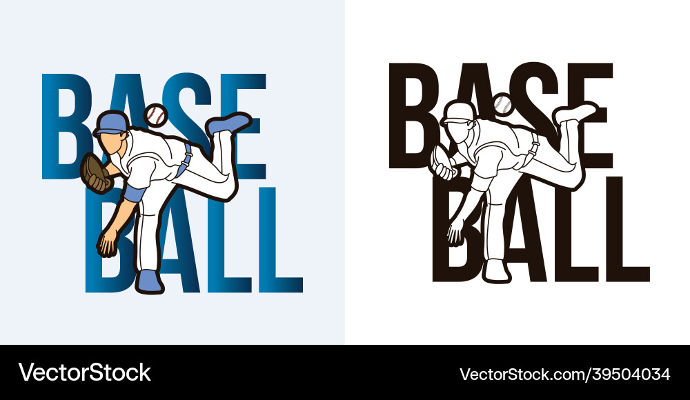 Baseball text with sport players graphic Vector Image