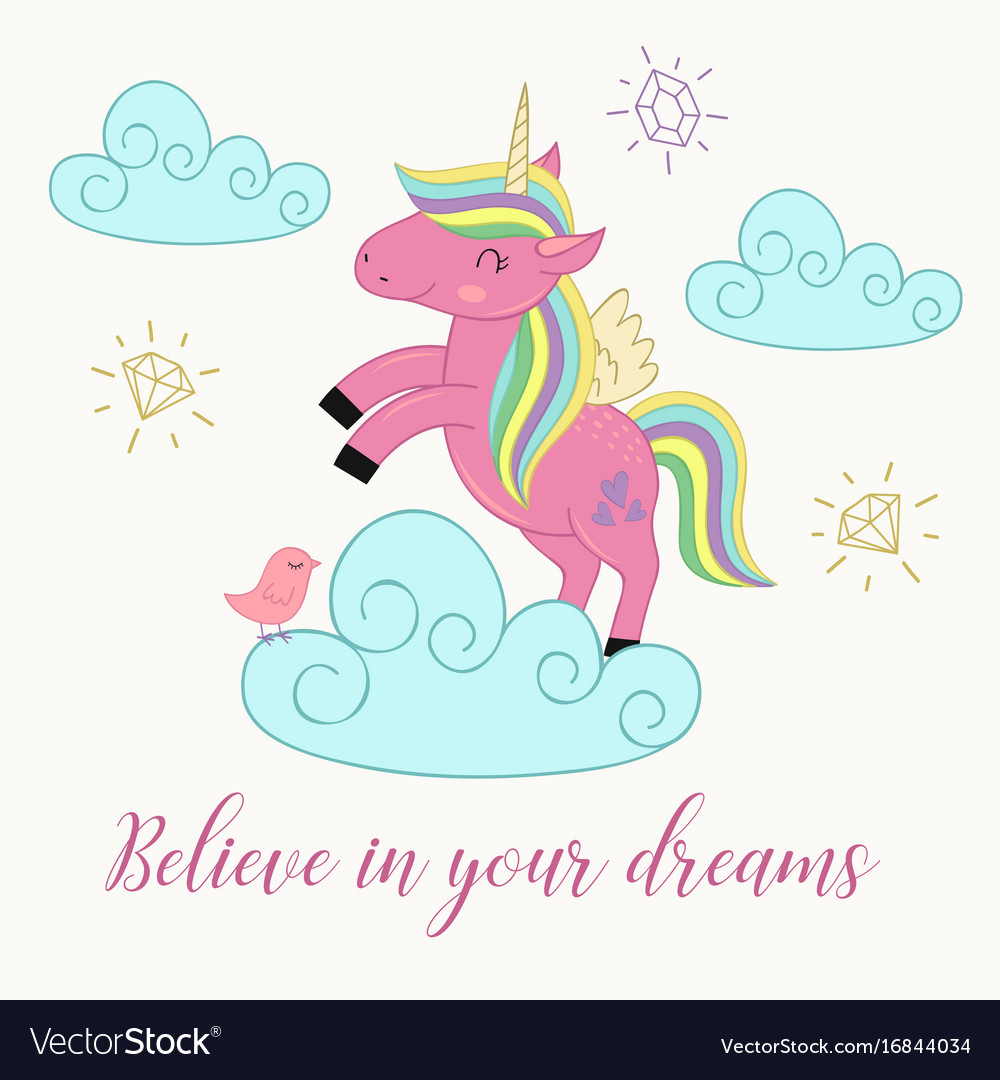 Card with unicorn on the cloud Royalty Free Vector Image