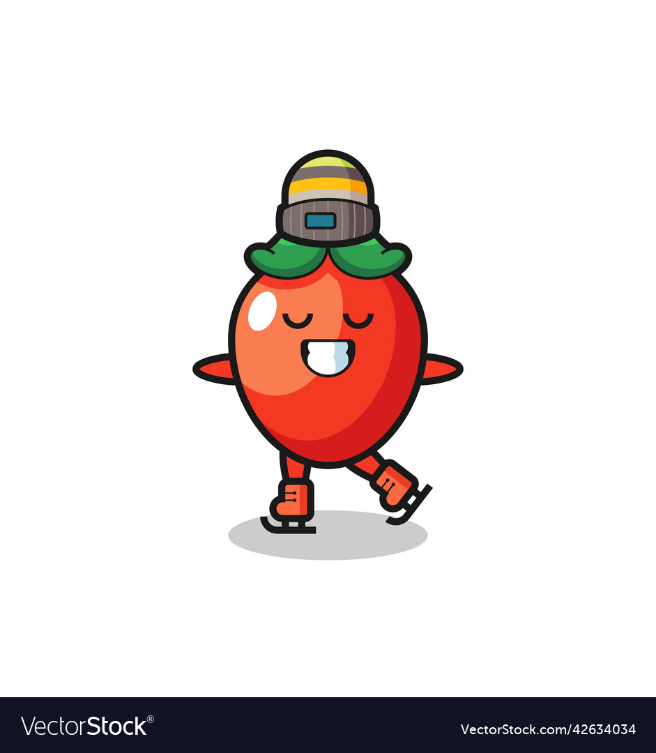 Chili pepper cartoon as an ice skating player