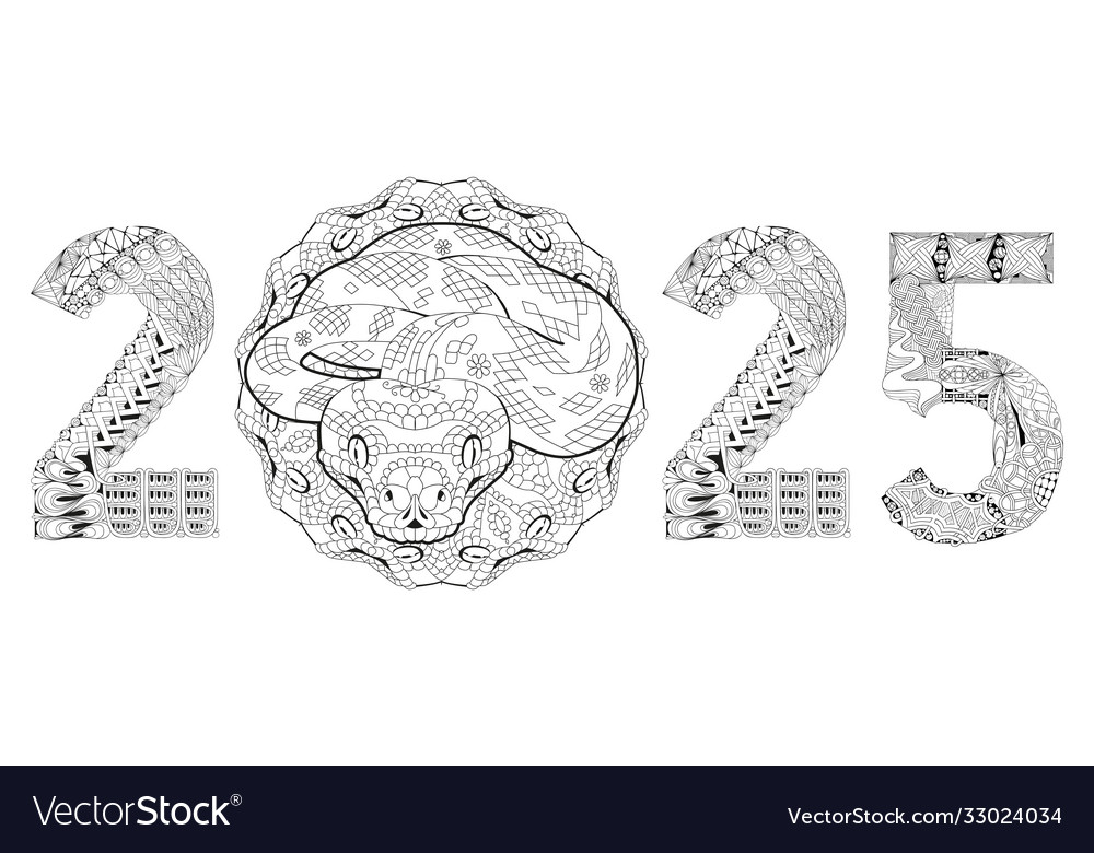 Entangle stylized snake number 2025 hand drawn