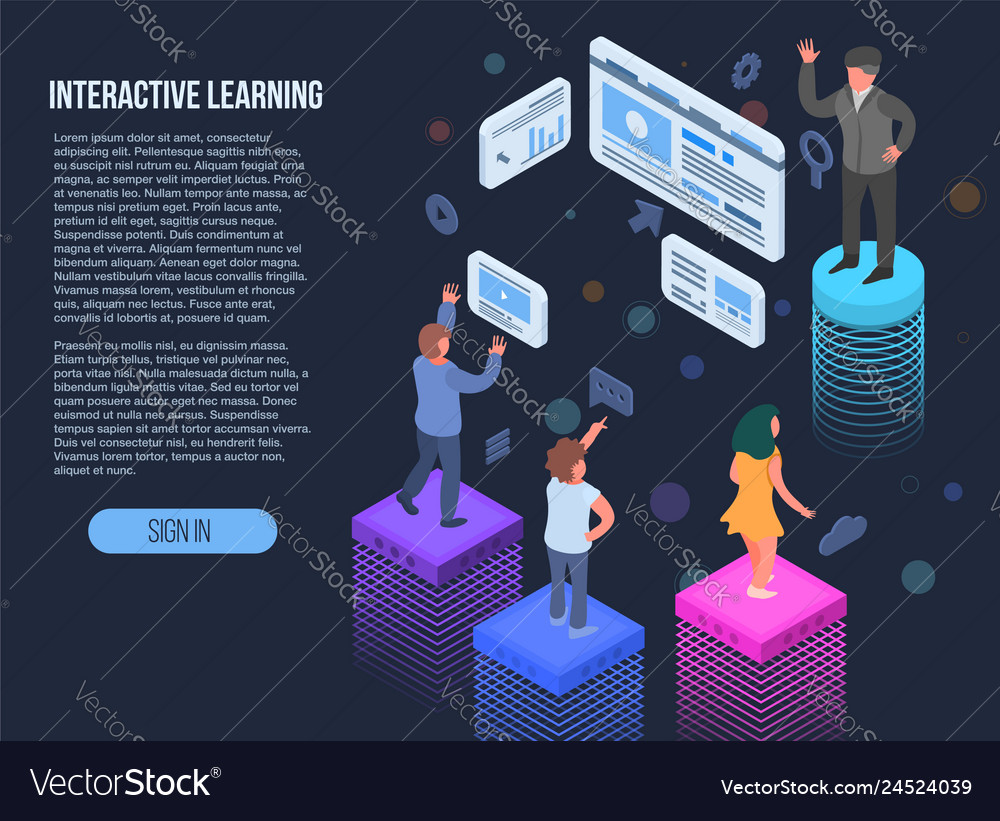Interactive Learning Banner Isometric Style Vector Image