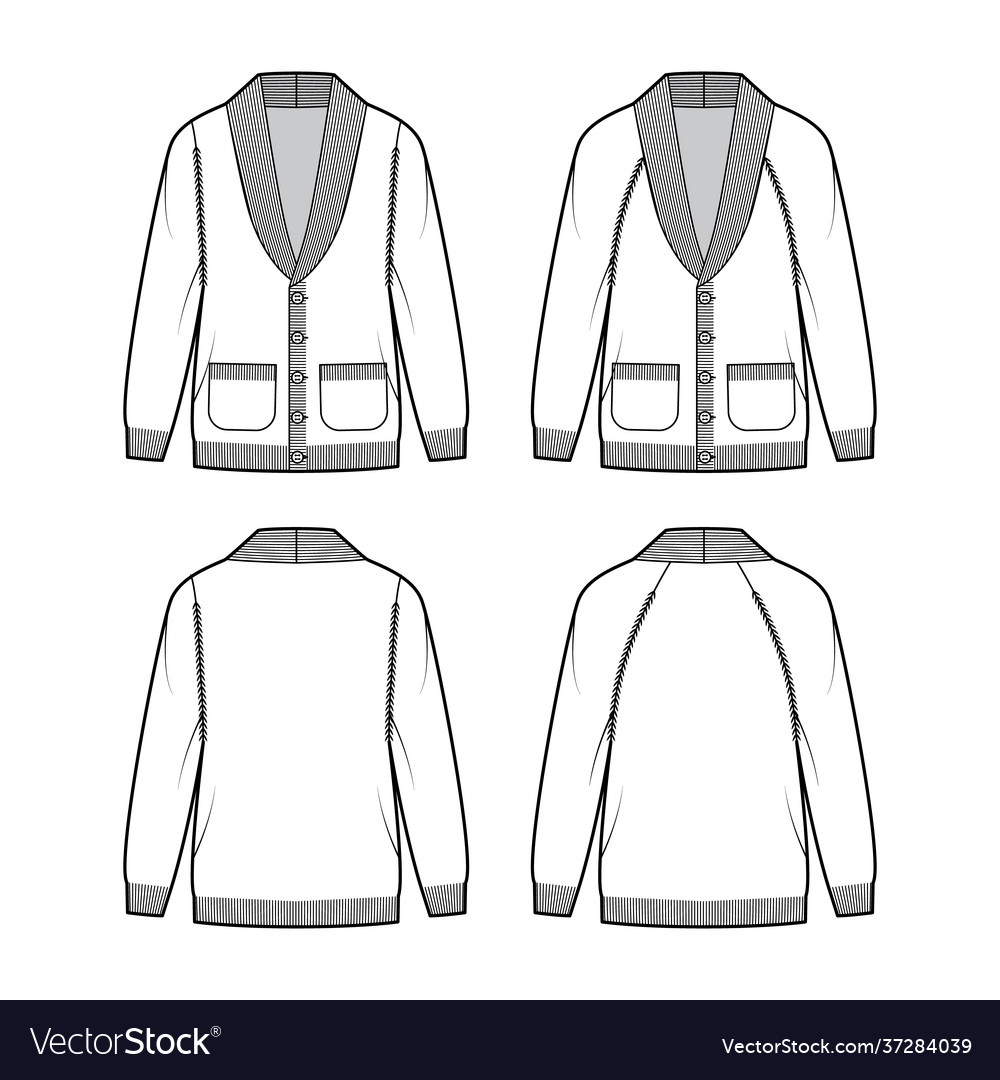 Set cardigans shawl collar sweater technical Vector Image