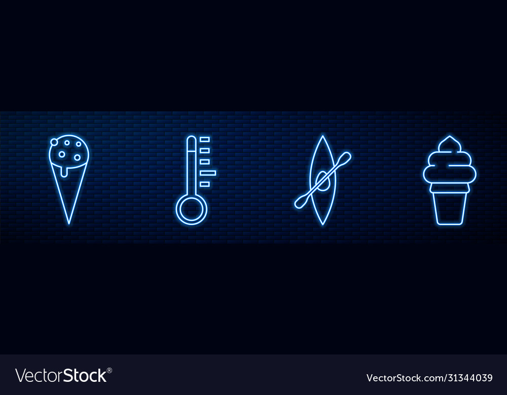 Set line kayak or canoe and paddle ice cream Vector Image