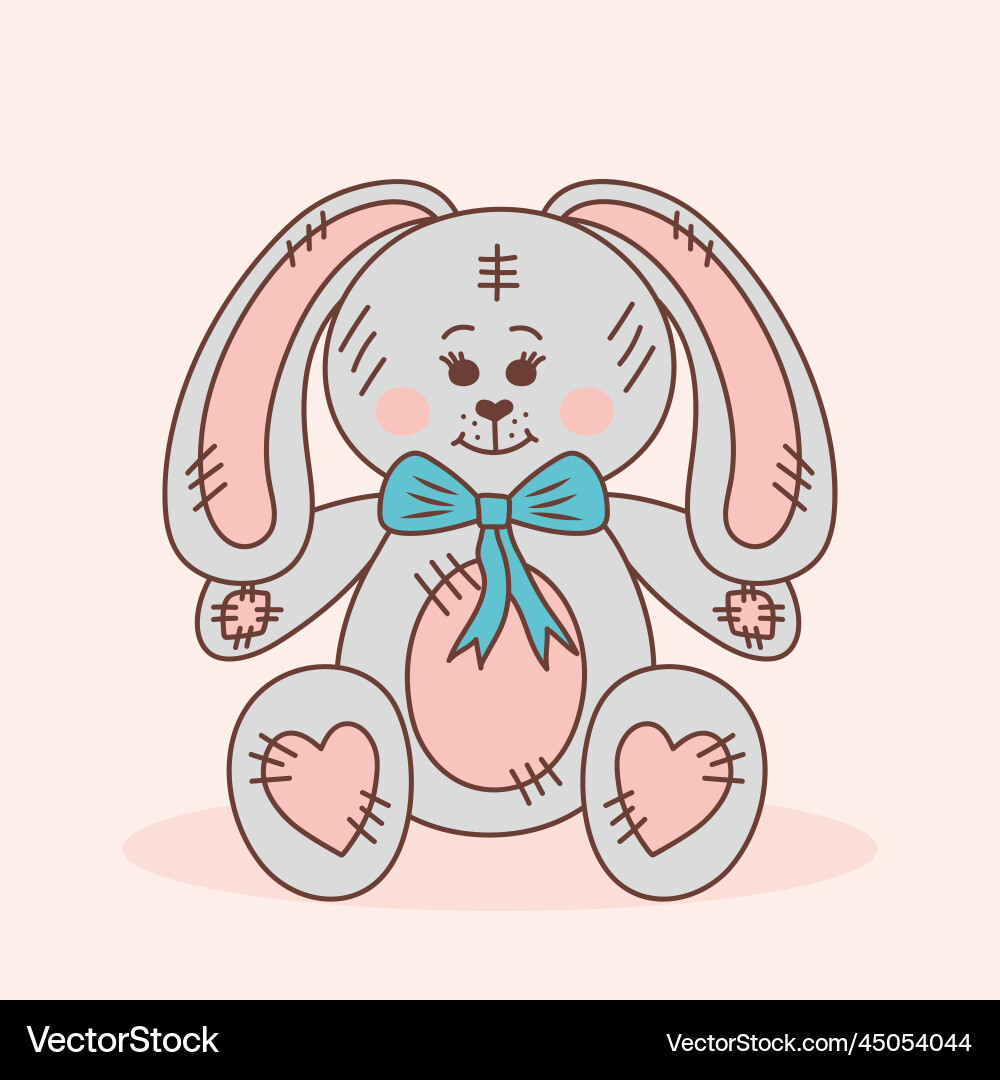 Cute teddy bunny plush toy rabbit hand drawn Vector Image